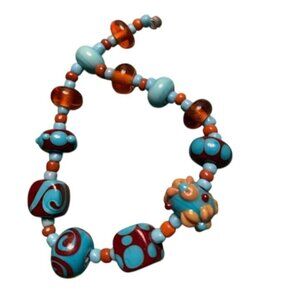 Handmade Turqoise Brown Glass Lampwork Beads - New